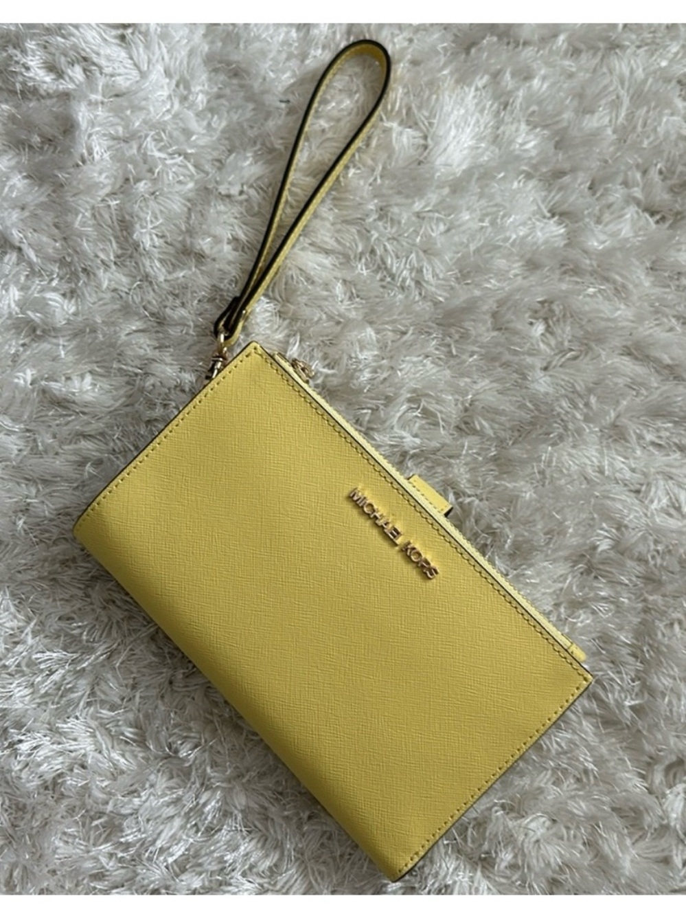Michael Kors Yellow Saffiano Leather Wristlet Clutch